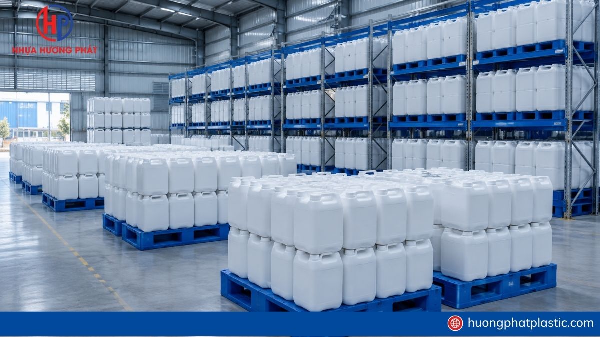Mẫu can nhựa 20 lít vuông cho cơ sở sản xuất tại Bình Trị Đông