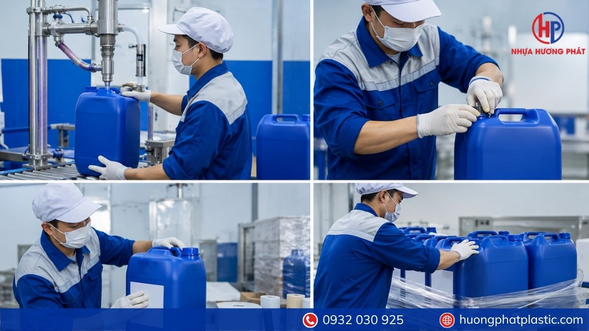Mẫu can nhựa 5 lít dày dặn và quy trình kiểm tra đối chiếu mẫu trước khi báo giá