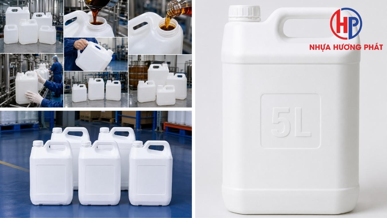 Các mẫu can nhựa 5 lít 10 lít và 20 lít màu trắng