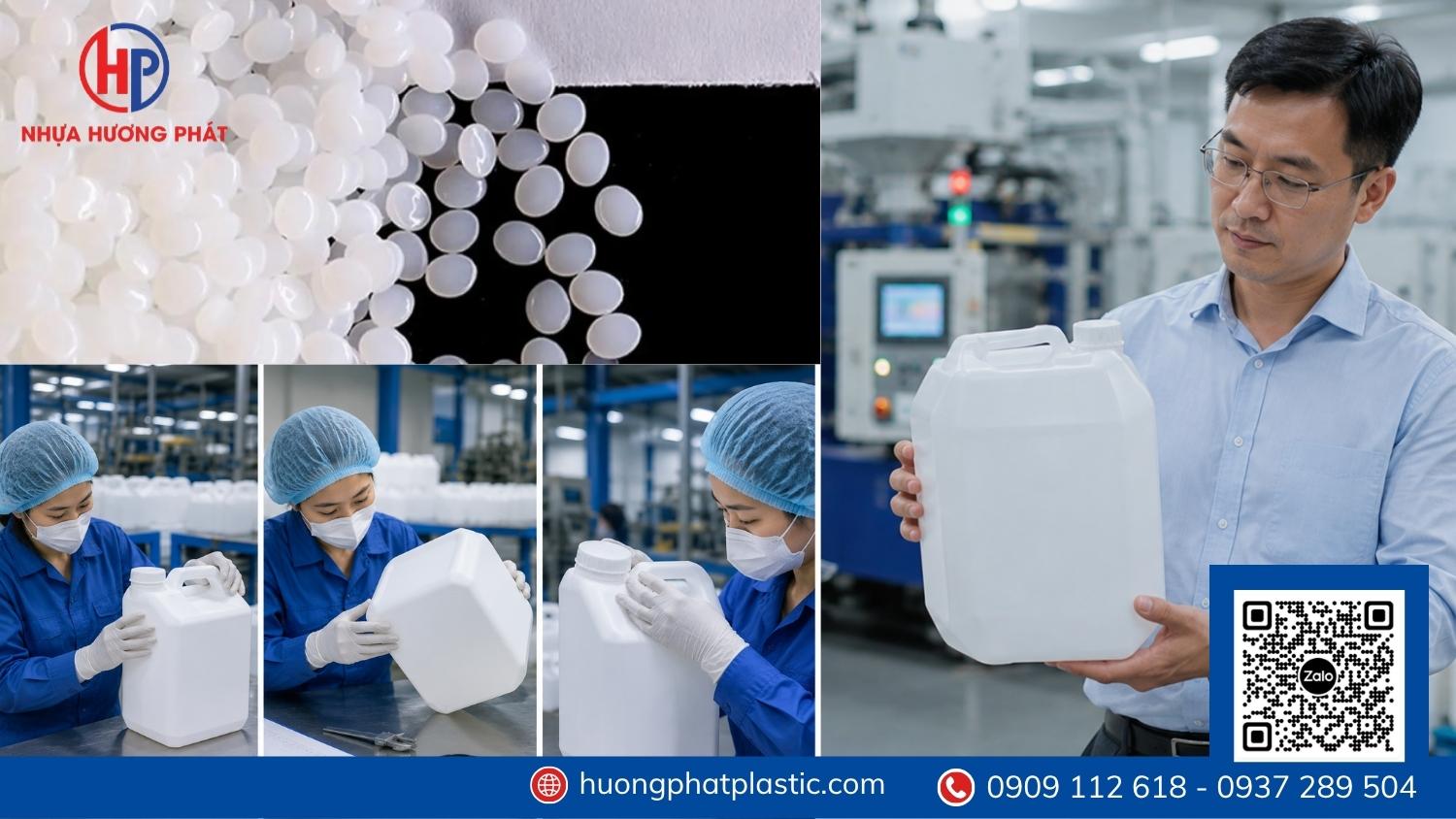 Kiểm tra mẫu can nhựa 30 lít trước khi giao tại phường Bình Hưng Hòa