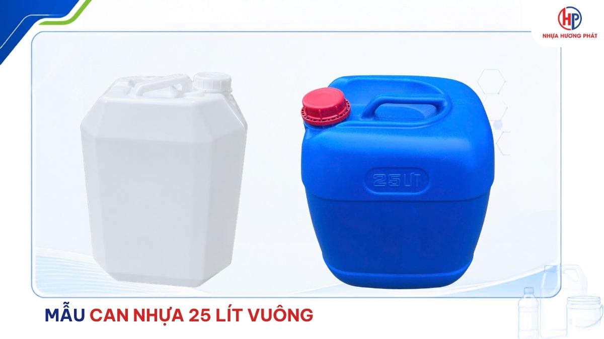 Mẫu can nhựa 25 lít màu xanh nắp đỏ dùng đóng gói chất lỏng