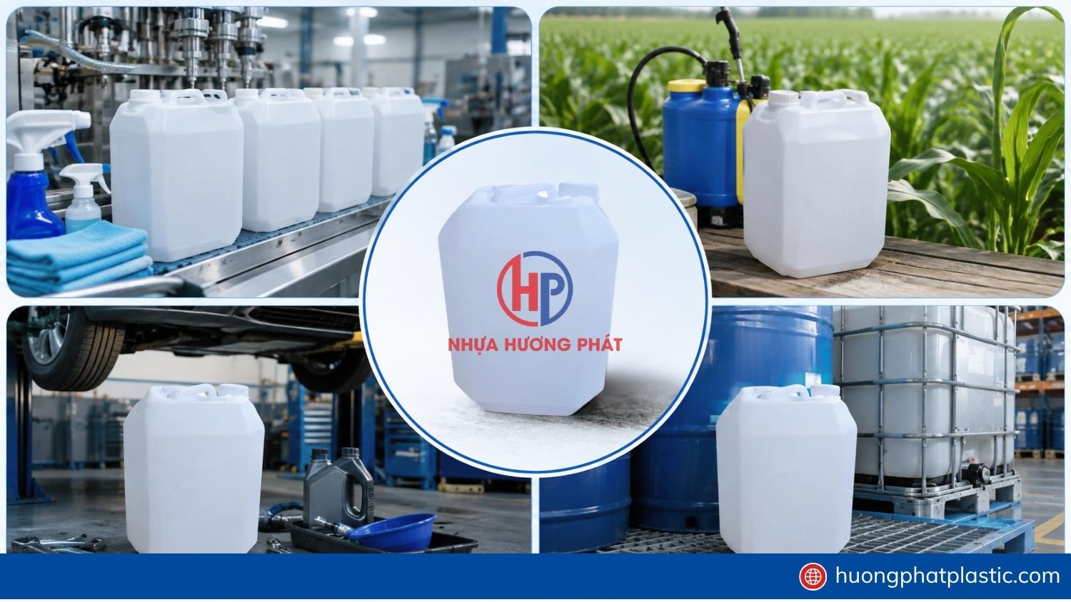 Can nhựa 10 lít vuông xếp sát trên pallet trong kho thành phẩm