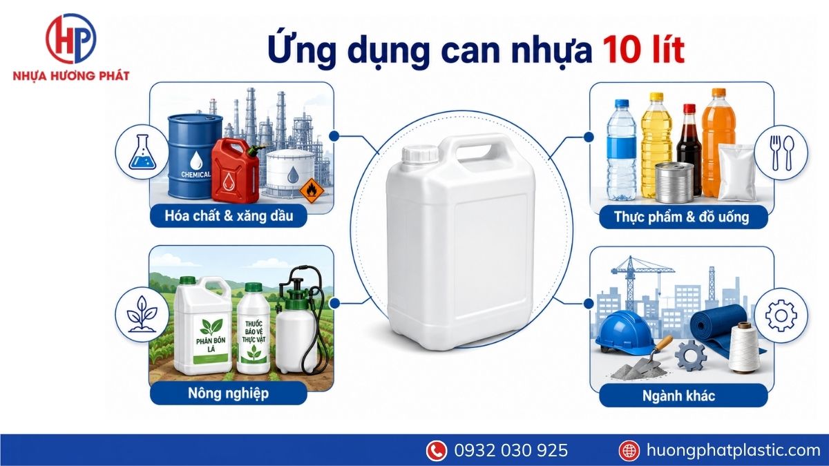 Ứng dụng can nhựa 10 lít trong hóa chất thực phẩm và nông nghiệp