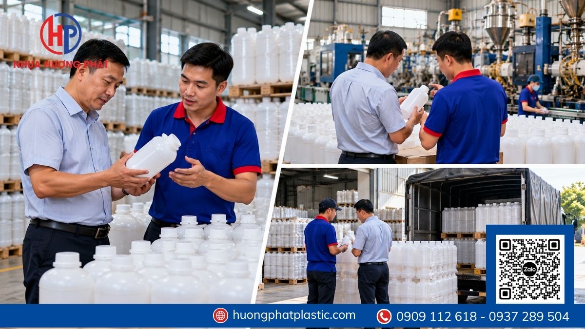 Bình nhựa 1 lít đặt lật ngược trên giấy khô để thử độ kín nắp