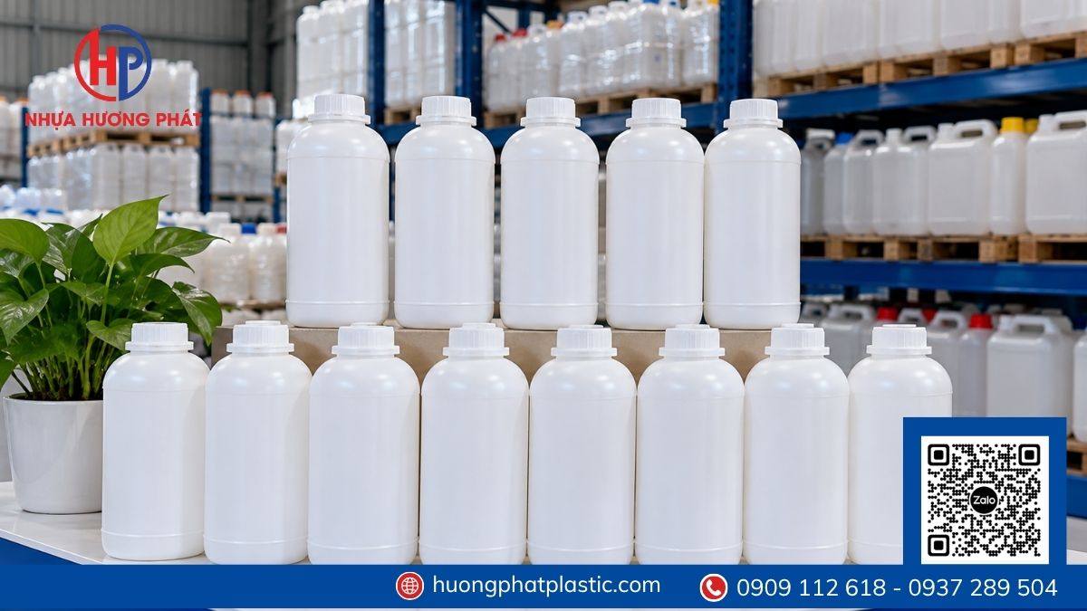 Bình nhựa 1 lít Hương Phát kèm nắp, dùng cho chiết rót nông dược