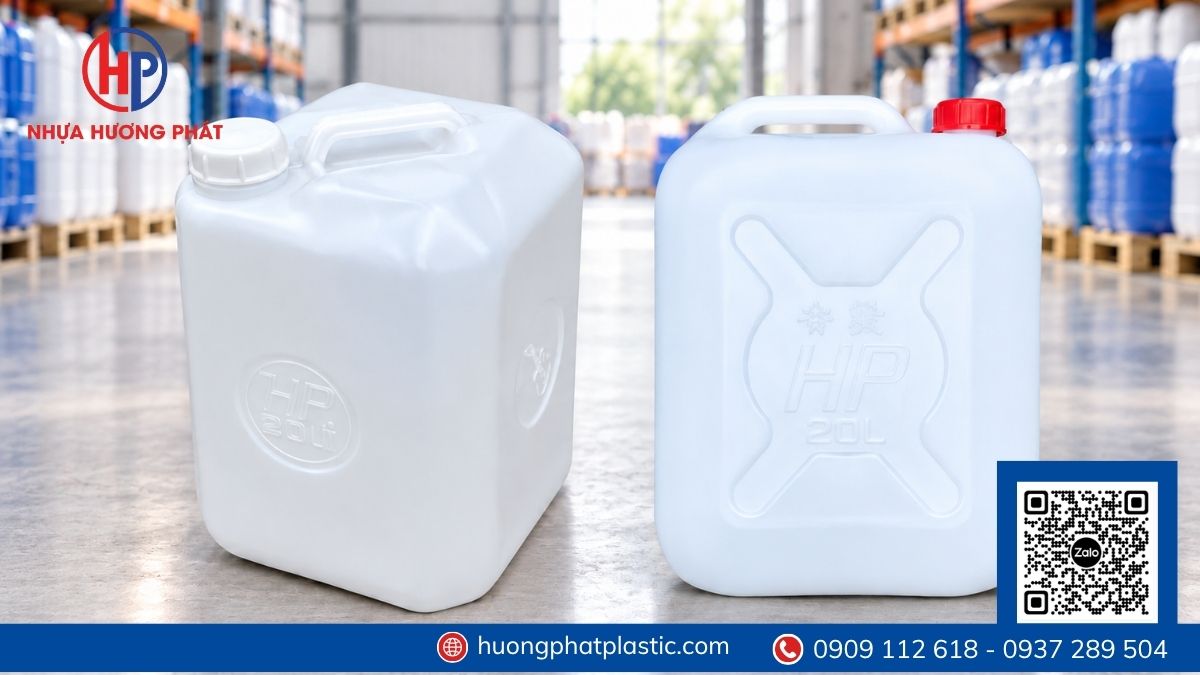 Mẫu can nhựa 20 lít vuông trọng lượng 1kg