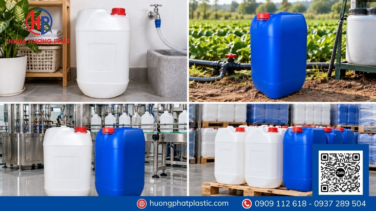 Ứng dụng can nhựa 25 lít trong sản xuất và đóng gói