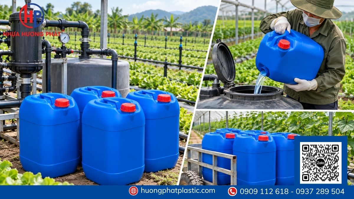 Can nhựa vuông dùng đóng gói hóa phẩm, dầu nhớt và phân bón lỏng