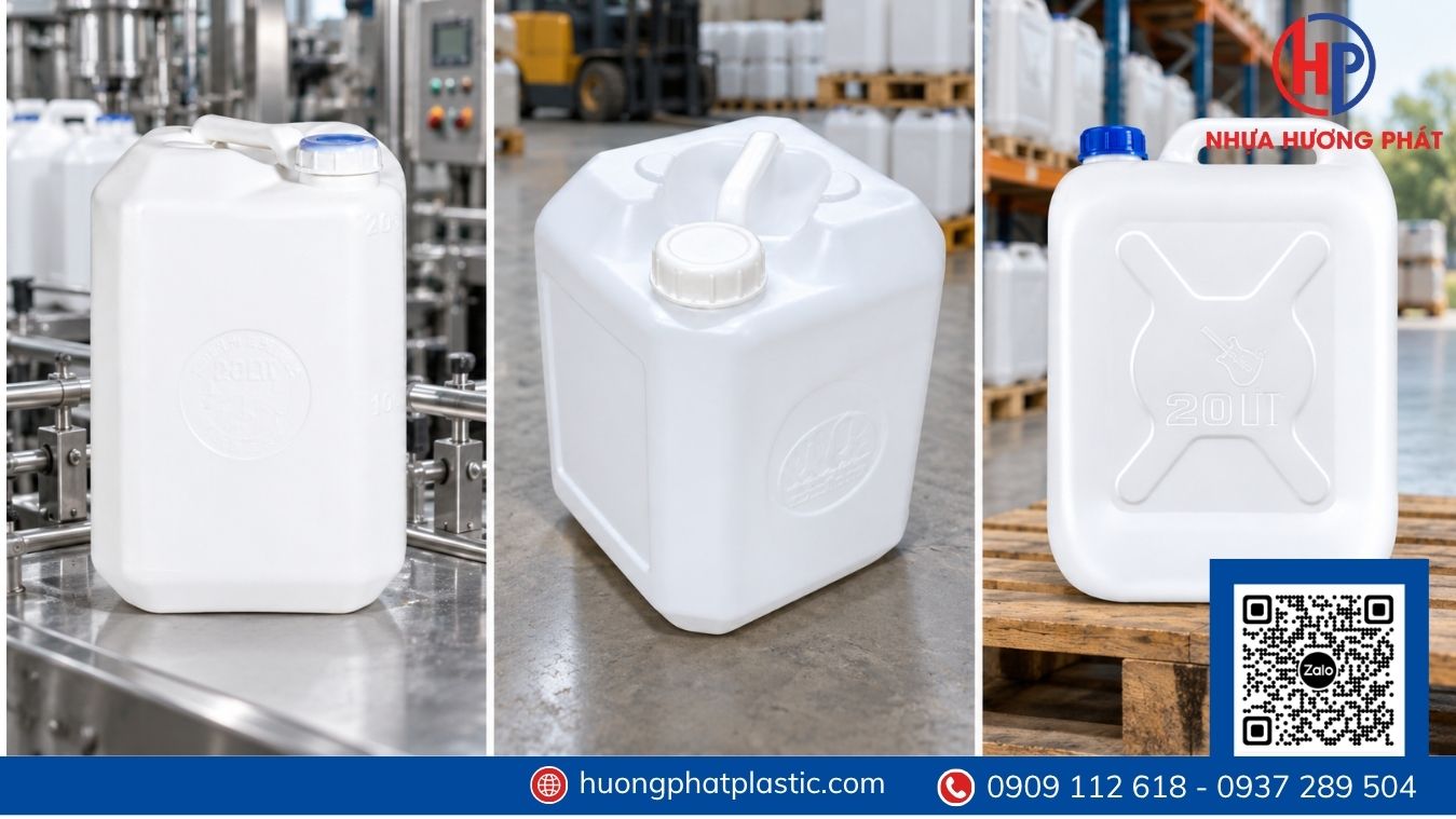 Can nhựa 20 lít và 30 lít xếp trong kho đóng gói
