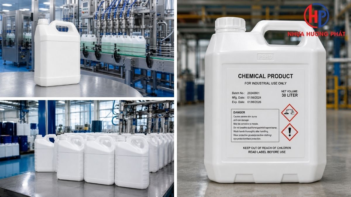 Hai mẫu can nhựa HDPE 20 lít có độ dày thành can khác nhau đặt cạnh nhau